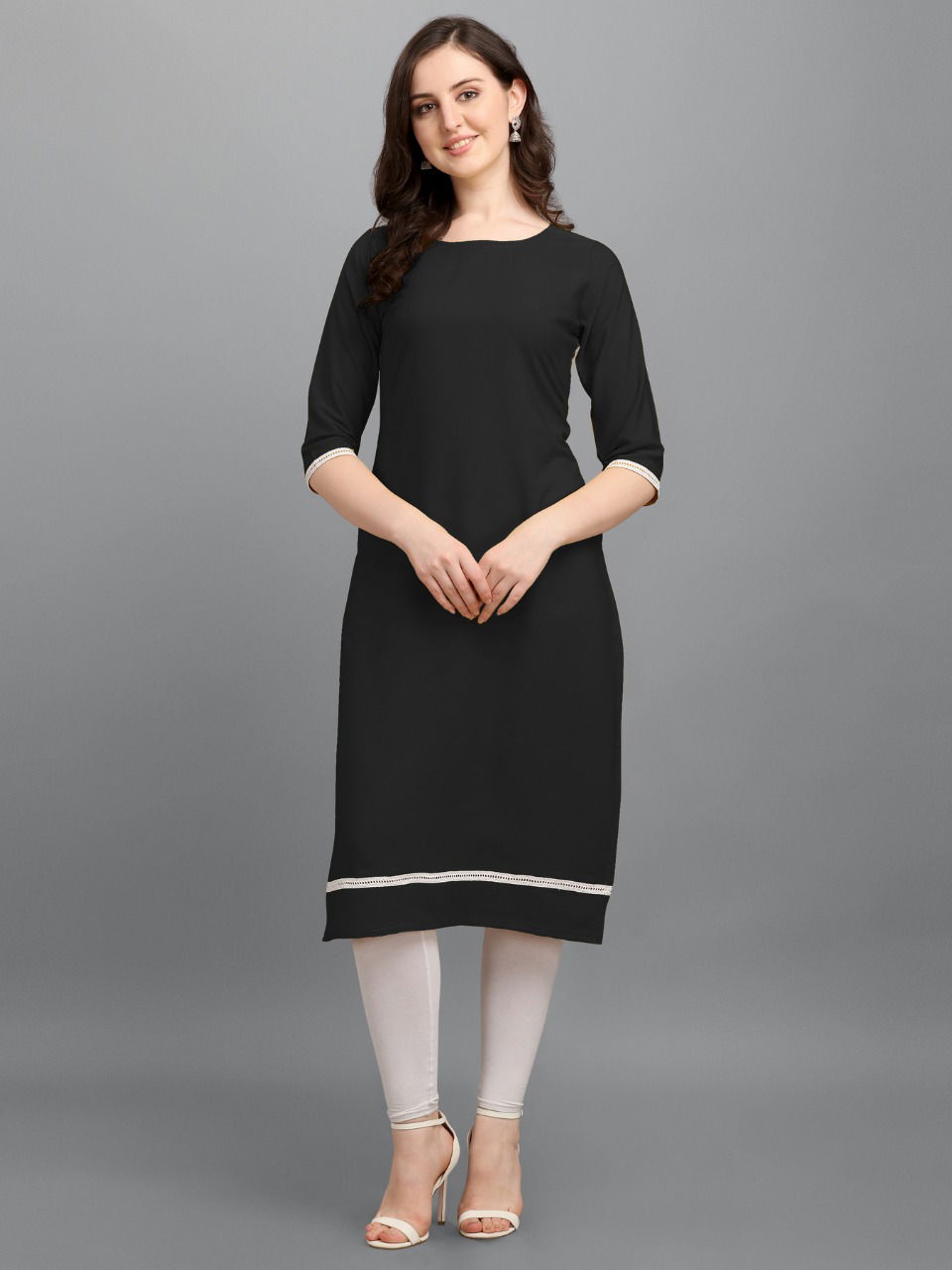 Zipio Lace Casual Daily Wear Malai Crepe Silk Palin Designer Kurti Collection